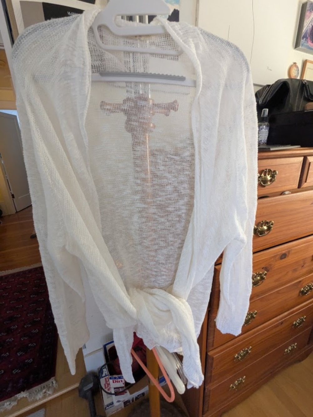 FINAL MARKDOWN! Eileen Fisher Linen Tie Front Cardigan, White, Women's 2x